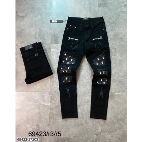 [Có video]Quần Jean nam AMIRI rách cao cấp -Quần bò nam vá da rach siêu chất