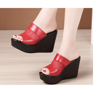 Dép đế xuồng 10f quai da phối lưới