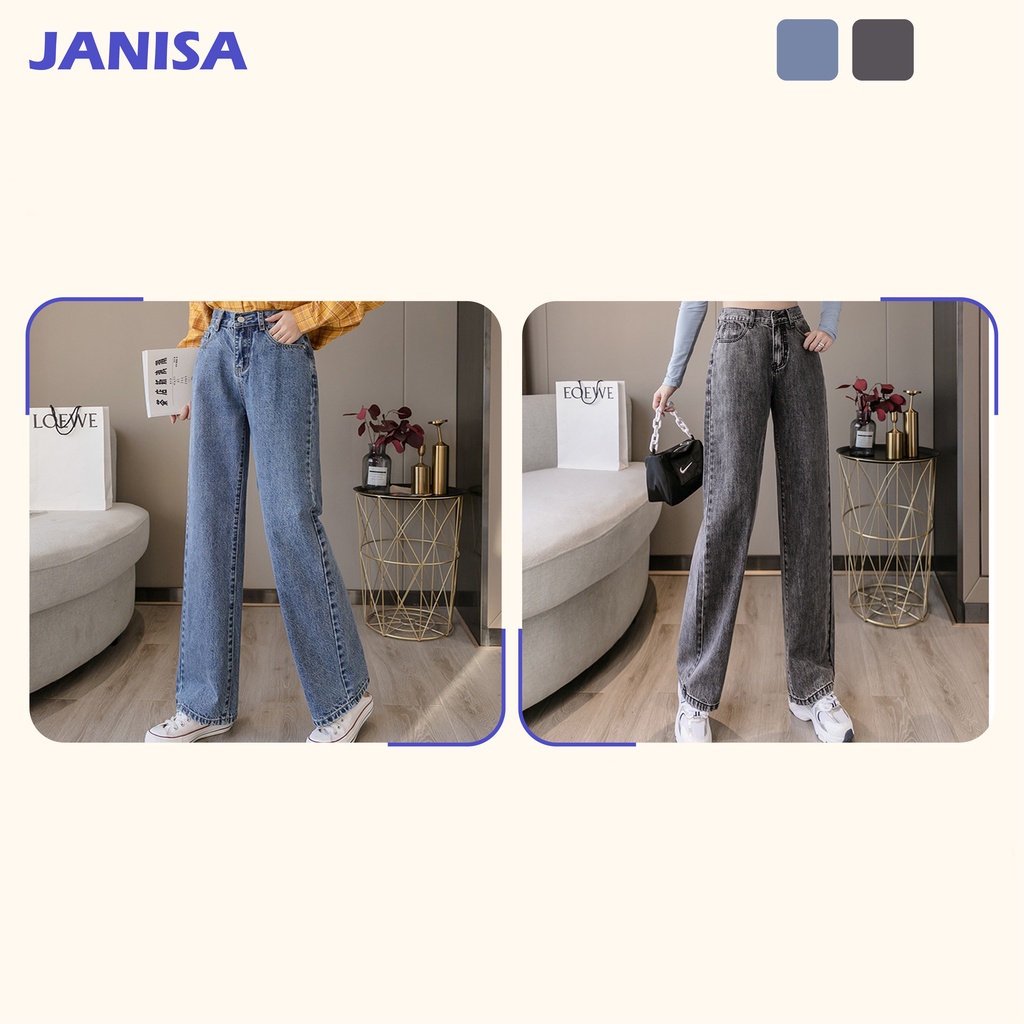 Quần jean nữ ống rộng suông lưng cao đẹp bigsize cao cấp JANISA QJ01 | BigBuy360 - bigbuy360.vn