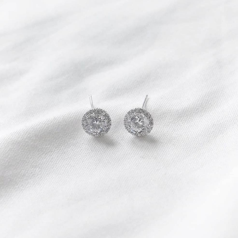 Khuyên Tai bạc Ý 925 viền đá phong cách hàn quốc