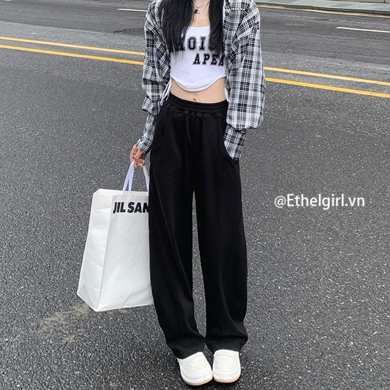 Quần Thể Thao Nữ Lưng Cao Ống Rộng Thời Trang Hàn Quốc