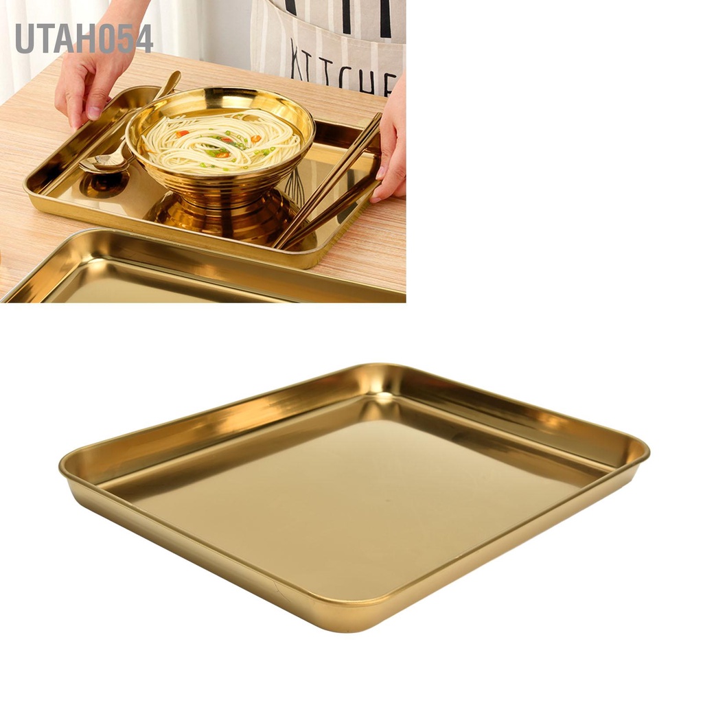 Utah054 Khay hình chữ nhật bằng thép không gỉ Đáy phẳng Nhà hàng Trang chủ đáy vàng