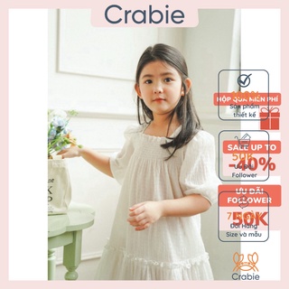 Váy bé gái CRABIE thiết kế tay lỡ suông nấm đi chơi xinh xắn cho bé từ 3,4,5,6,7,8,9,10 tuổi - Mina Dress - Trắng