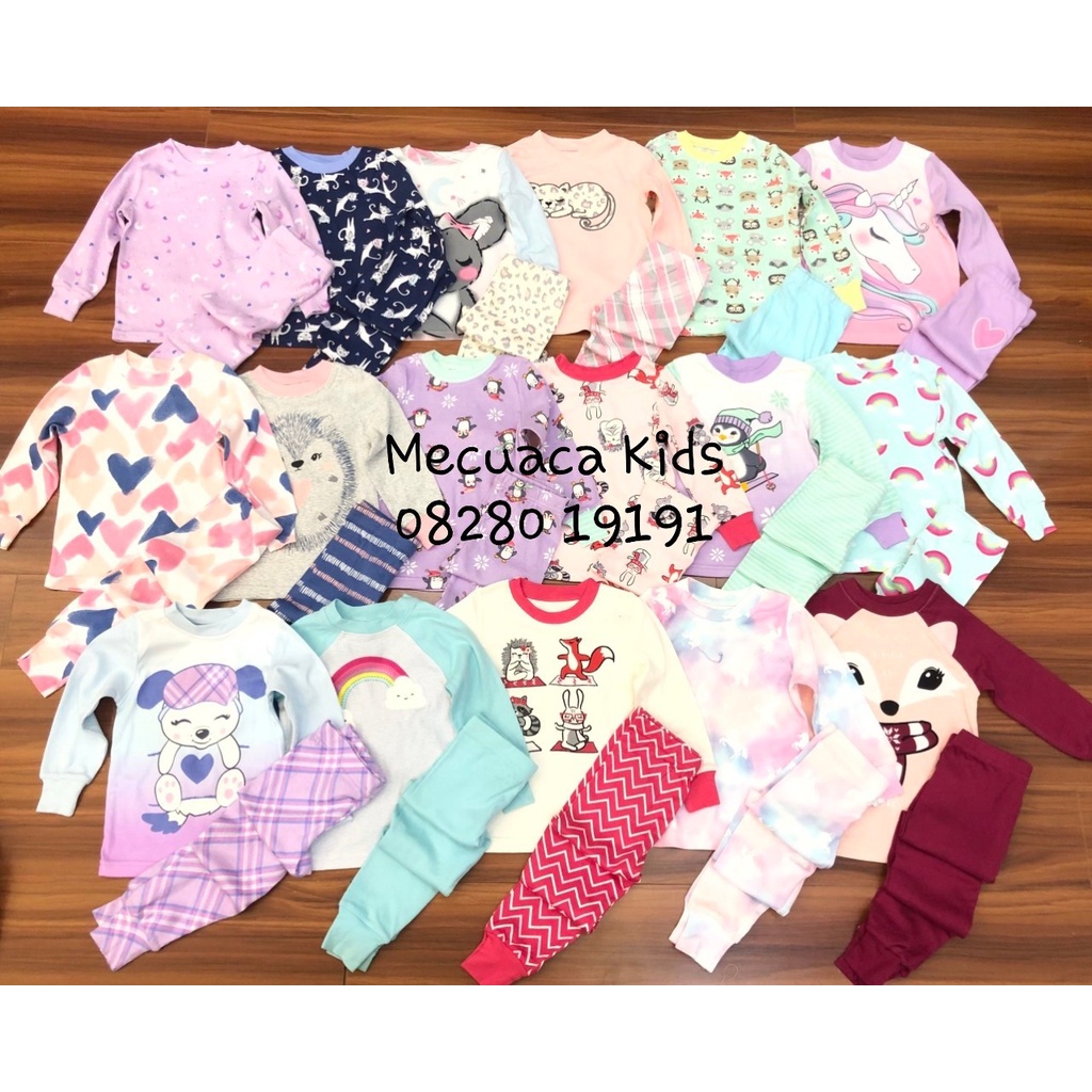 [2-10y] [ Form to] Bộ ngủ cotton mặc nhà dài tay bo gấu cổ tròn Kirkland cho bé gái cambo xuất dư xịn