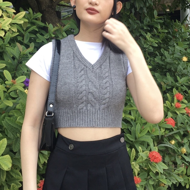 Áo Gile Len Thừng 3 phối màu Frankee - Cable Wool Knit Vest - Local Brand Chính Hãng