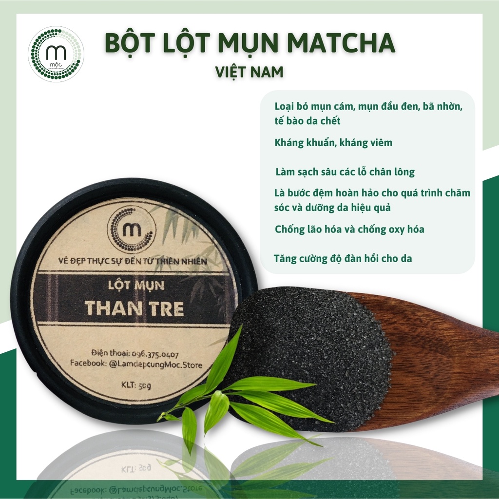 Bột lột mụn (mặt nạ lột, keo lột mụn mũi) than tre hoạt tính MỘC - tạo gel lột mụn cám, mụn đầu đen khu vực cánh mũi 50g
