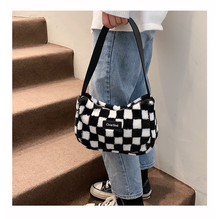 Túi đeo một bên vai bằng nhung lông thời trang thu đông