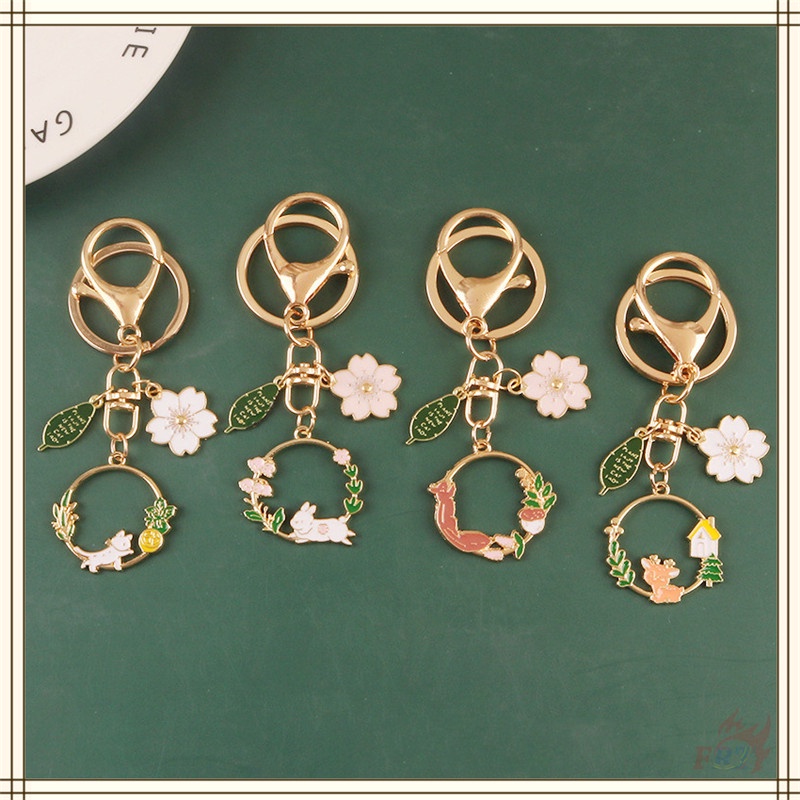 ✪ Ins - Móc Khóa Hình Động Vật Trên Cỏ Cỏ Mèo/Sóc/Thỏ/Hươu ✪ 1 Móc Khóa Hợp Kim Hình Lá Hoa Anh Đào 4 Kiểu Dáng Thời Trang Cho Vỏ Hộp Tai Nghe Không Dây Airpods