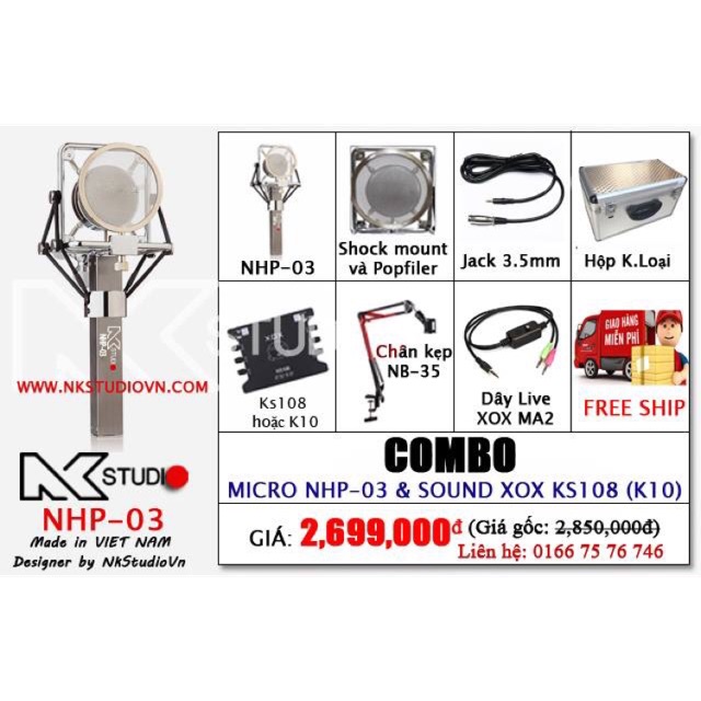 Combo mic NHP-03 made in VietNam + Sound K10 hoặc Ks108