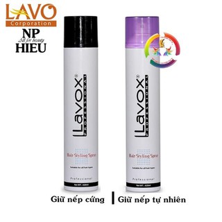 Gôm keo xịt tạo nếp tóc siêu sóng Lavox 420ml đen, tím