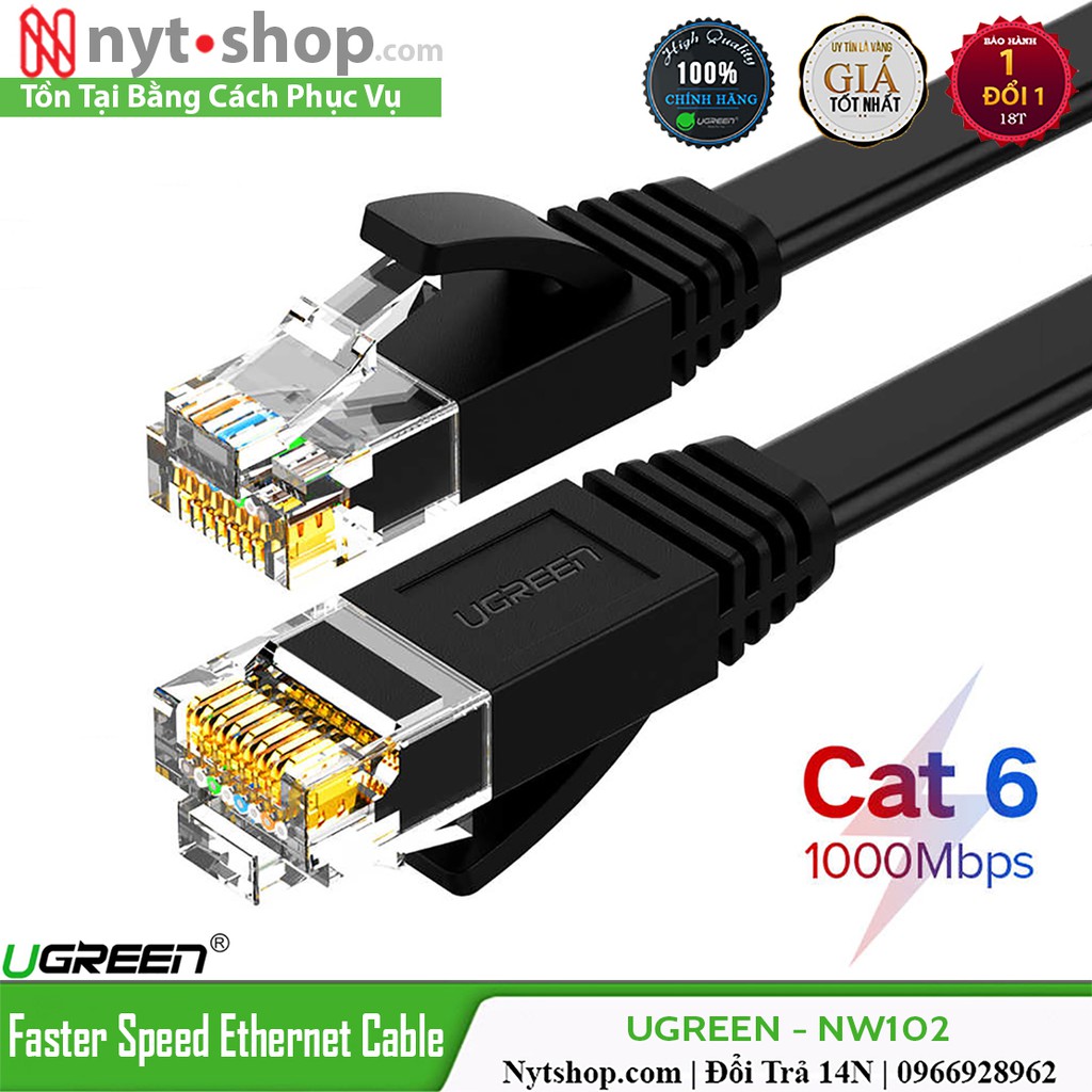 Cáp Mạng Đúc Sẵn Cat6 Cao Cấp | UGREEN NW102 Chính Hãng | UTP 1000Mbps | Dài 50M