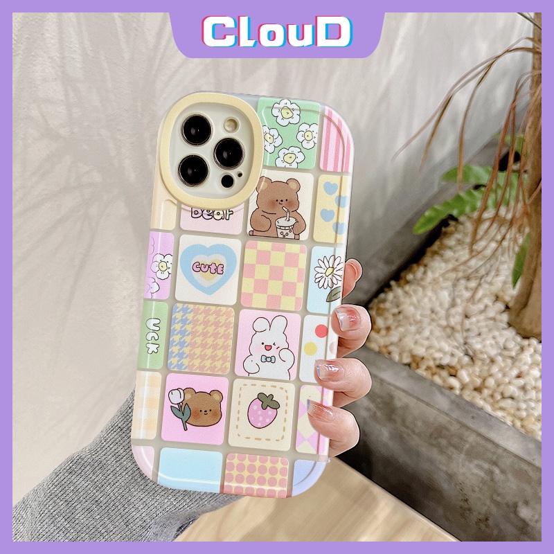 Ốp Điện Thoại TPU Kẻ Sọc Caro In Thỏ Gấu Cho iPhone 11 13 12 Pro MAX 7plus 8plus SE 2020 7 8 6 6s Plus XR X XS MAX