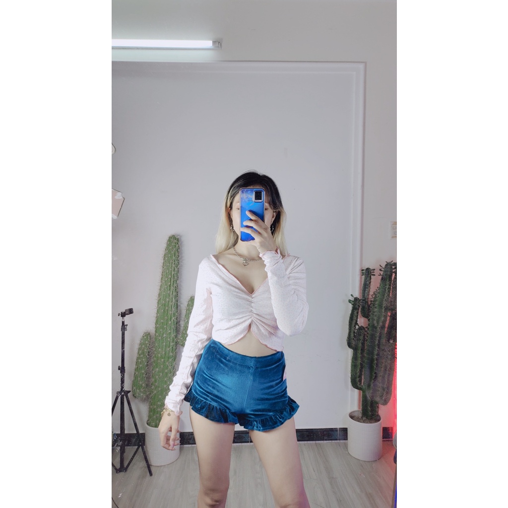Áo croptop tay dài nhún ngực ( Ảnh Thật ) DollaHouse | BigBuy360 - bigbuy360.vn