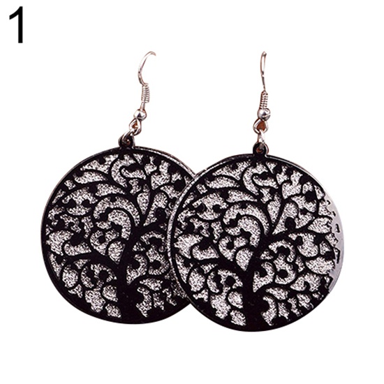 Đôi bông tai hình tròn họa tiết cây sinh mệnh thời trang cho nữ