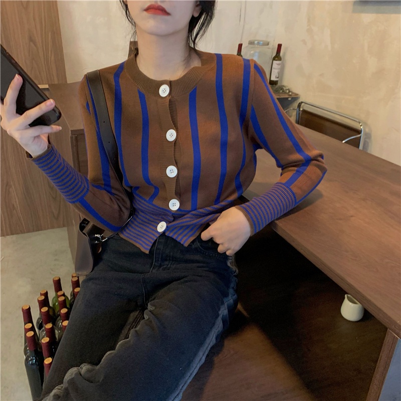 Áo Cardigan Dệt Kim Cổ Tròn Tay Phồng Dáng Ngắn Phong Cách Hàn Quốc Thời Trang Thu Đông Dành Cho Nữ 17882