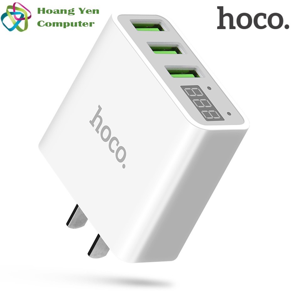 [Mã ELMS10 giảm 6% đơn 50K] Cốc Sạc 3 Cổng Hoco C15 2.4A Màn Hình LCD Hiển Thị Dòng Sạc - BH 1 năm - Hoàng Yến Computer