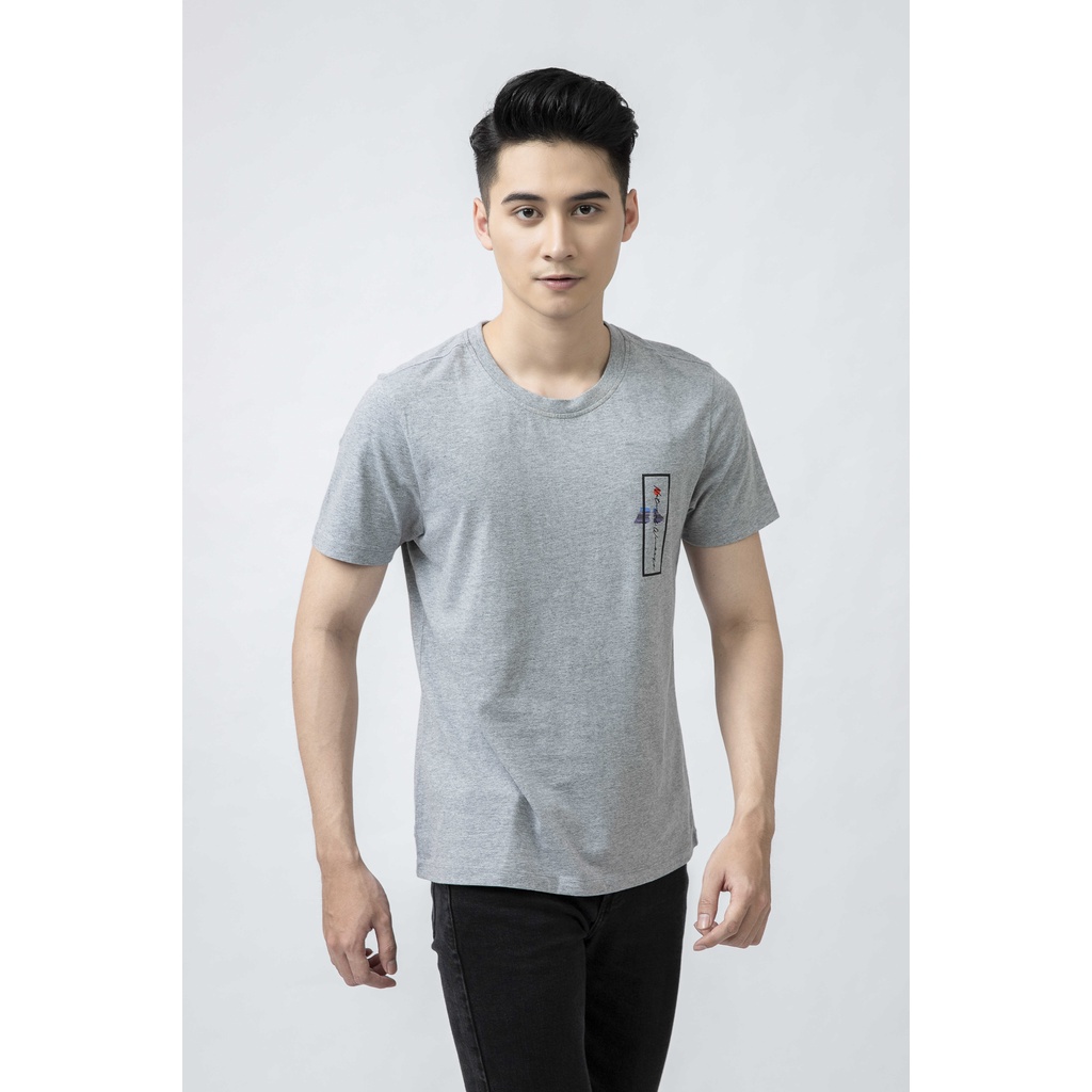 Áo thun nam ngắn tay ARISTINO màu xám trẻ trung, dễ mặc, chất cotton mềm mại, thoáng mát -  ATS010S1