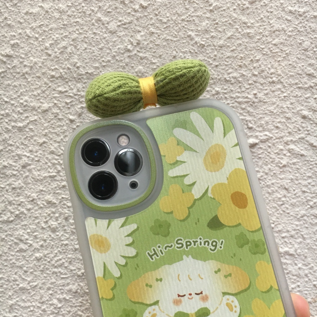 Ốp lưng Iphone Xanh lá đính nơ bánh bèo viền mờ dành cho 7/7plus/8/8plus/x/xr/xs/11/12/13/pro/promax