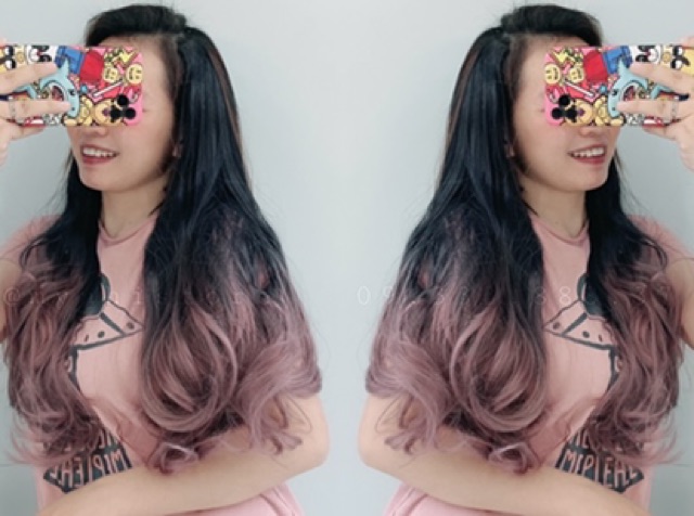 Tóc kẹp u xoăn nhuộm ombre