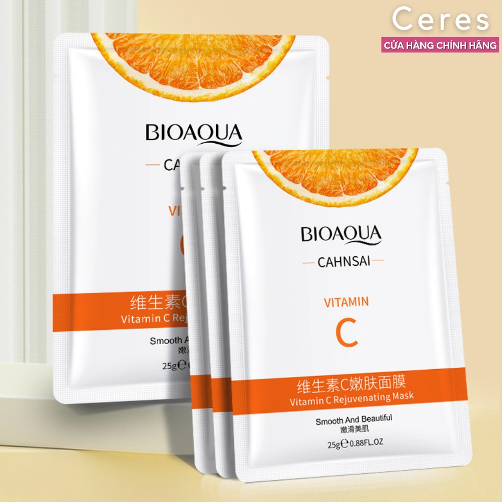 Mặt nạ giấy vitamin C mask dưỡng trắng da cấp ẩm chiết xuất cam bioaqua 25g | BigBuy360 - bigbuy360.vn