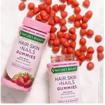 Kẹo dẻo Nature's Bounty Hair Skin Nail Gummies Bổ Sung Vitamin Hỗ trợ Đẹp Da Móng Tóc 2500mcg 80v 140v 230v vị dâu