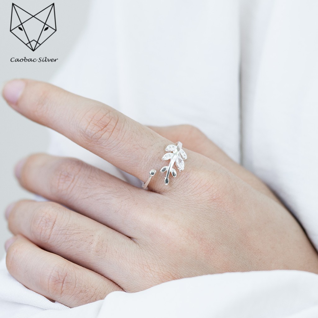 Nhẫn Bạc Nữ Cao Cấp CaoBac Silver Mặt Nhẫn Bạc Đính Đá Thiết Kế Hình Lá Ổ Đá Hở Phong Cách Hợp Làm Quà Tặng Lịch Sự