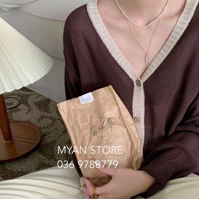 Áo cardigan len cổ V viền màu A082111