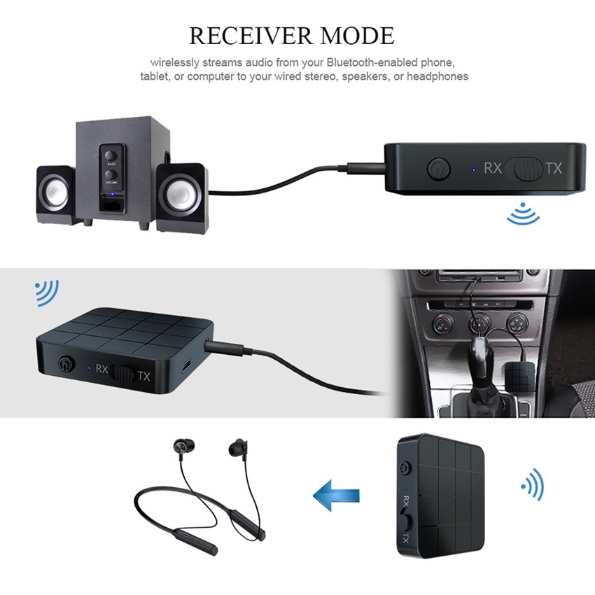 Bộ Thu Tín Hiệu Âm Thanh Bluetooth 5.0 Aux RCA 3.5mm Cho Tai Nghe Trên Xe Hơi TV Tai