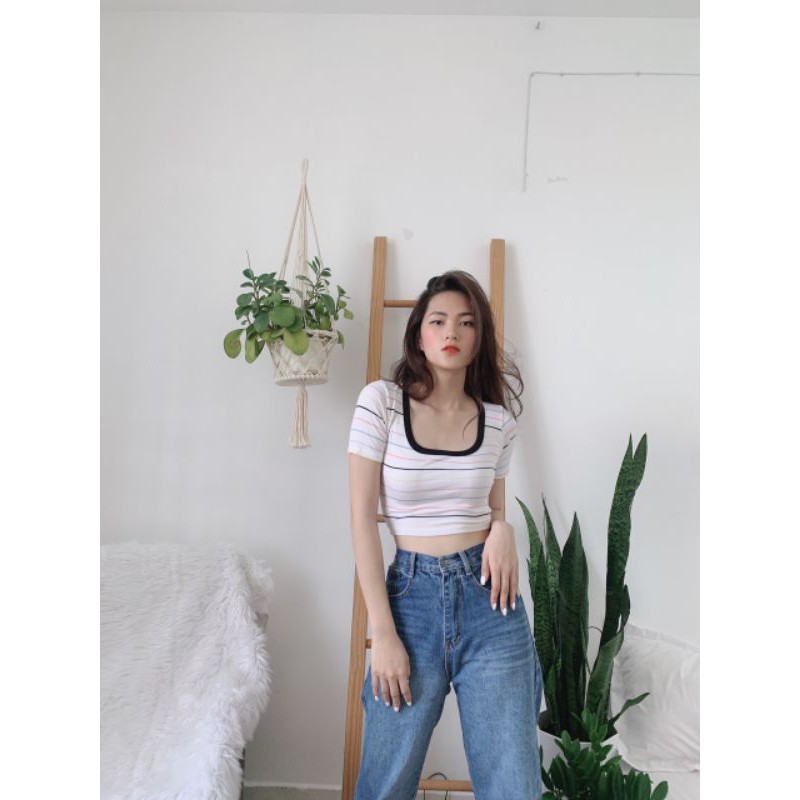 Áo Croptop Sọc Cổ Vuông Siêu Xinh E6-2 LaCa store