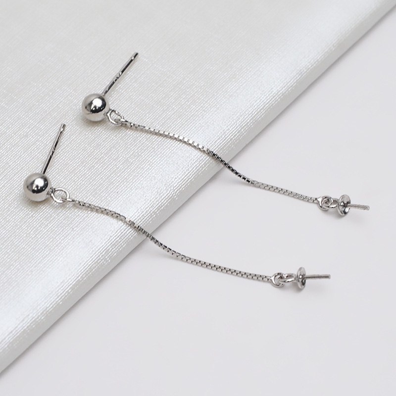 [B8T1] Phụ kiện trang sức (DIY) - Cặp (2) bông tai bạc trống hạt kiểu thả bi bóng mẫu tự làm