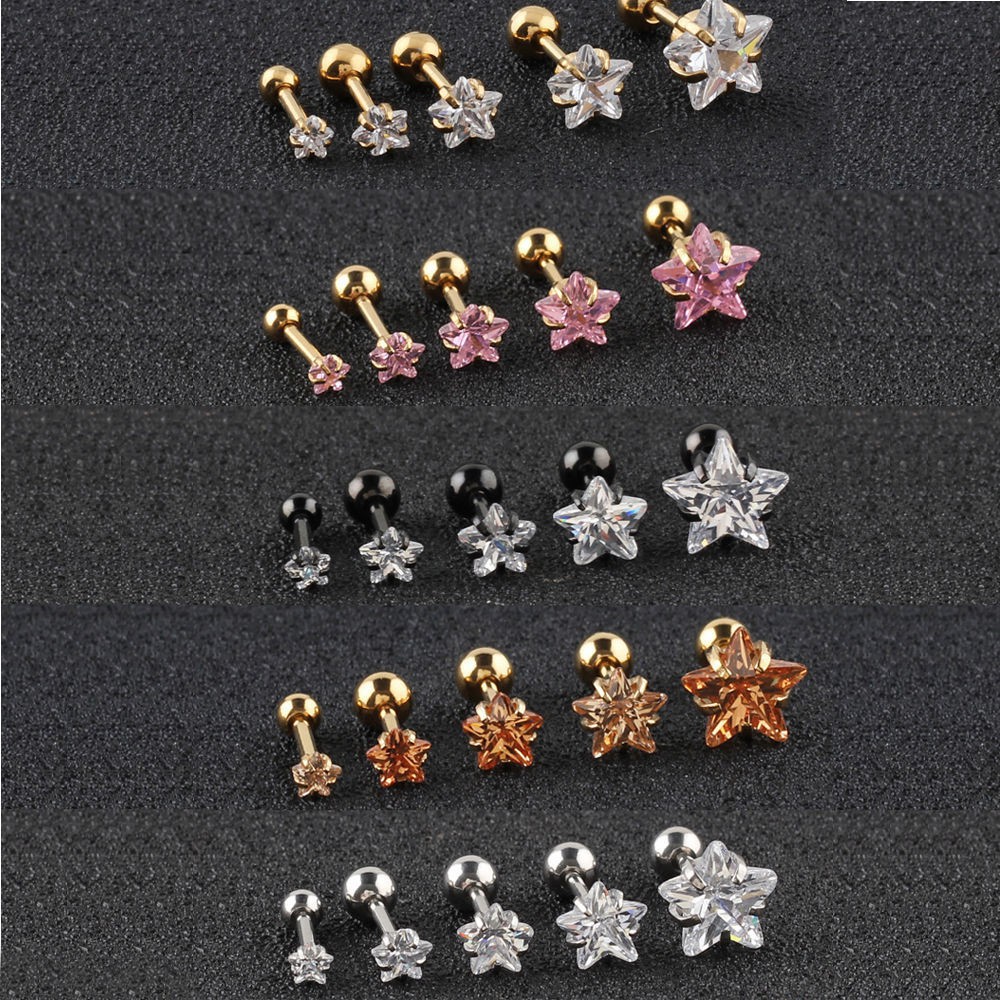 2 cặp khuyên tai thời trang hình ngôi sao 3/4/5/6/8mm cho nữ