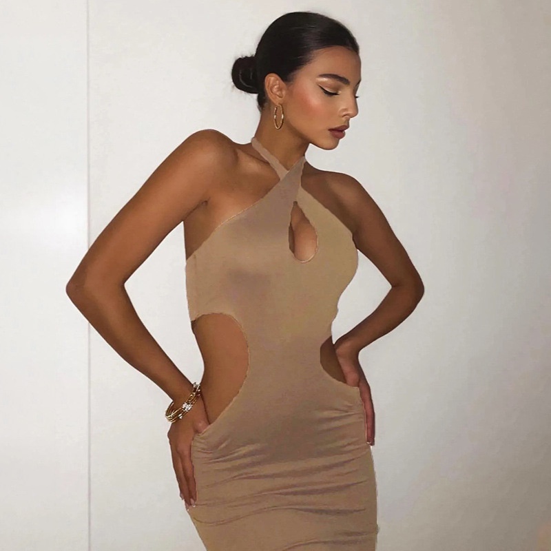 Đầm Tay Dài Hở Lưng Màu Trơn Quyến Rũ Thời Trang Dành Cho Nữ