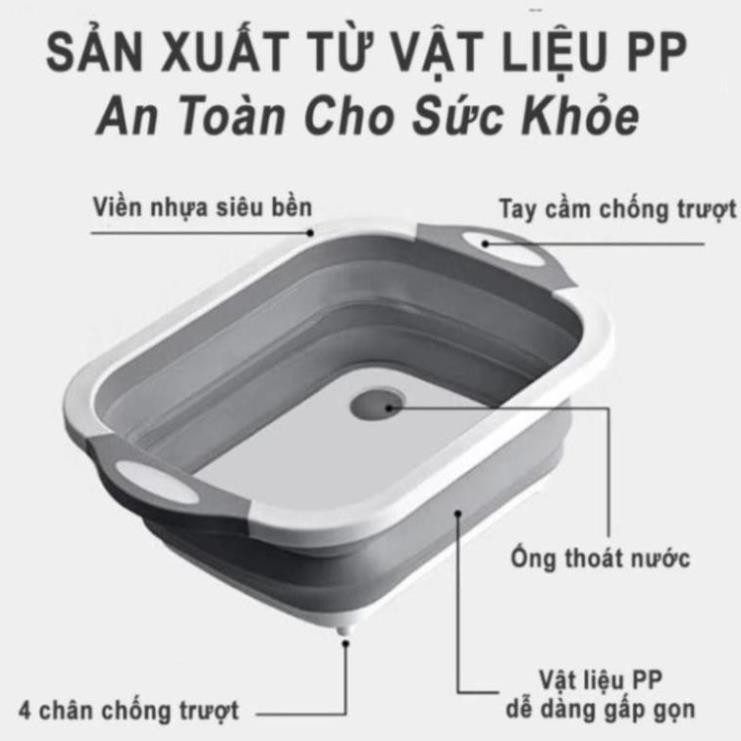 Chậu Gấp Gọn Kiêm Thớt Và Rổ Đựng Đa Năng Loại LỚN 3in1 Đa Năng Tiện Dụng