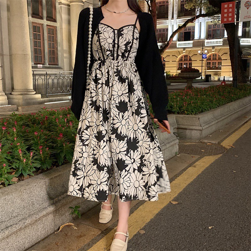Đầm Hai Dây Dáng Dài Họa Tiết Hoa Thời Trang Cho Nữ