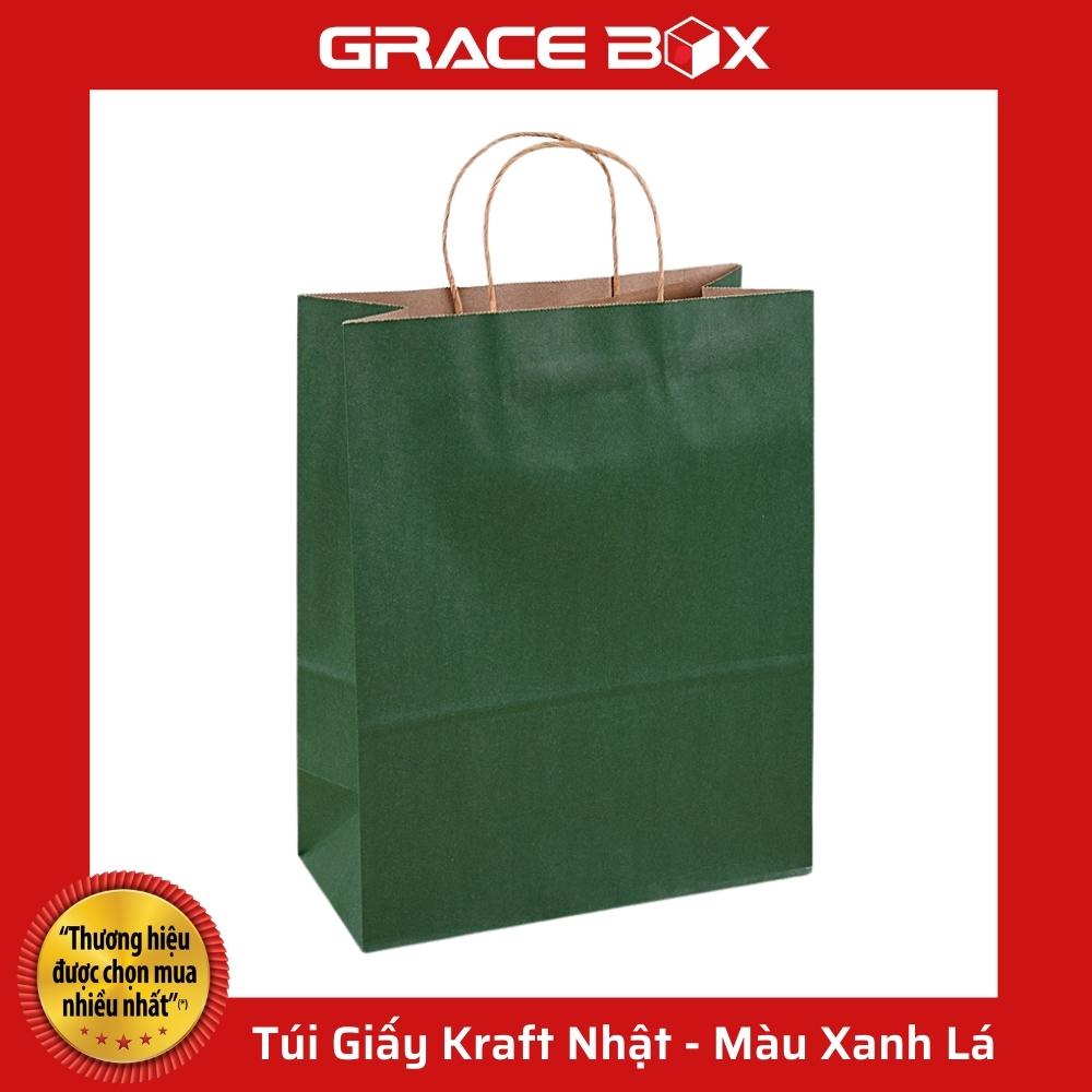 {Giá Sỉ} Túi Giấy Kraft Nhật Cao Cấp - Size 21 x 11 × 27 cm - Màu Xanh Rêu - Siêu Thị Bao Bì Grace Box