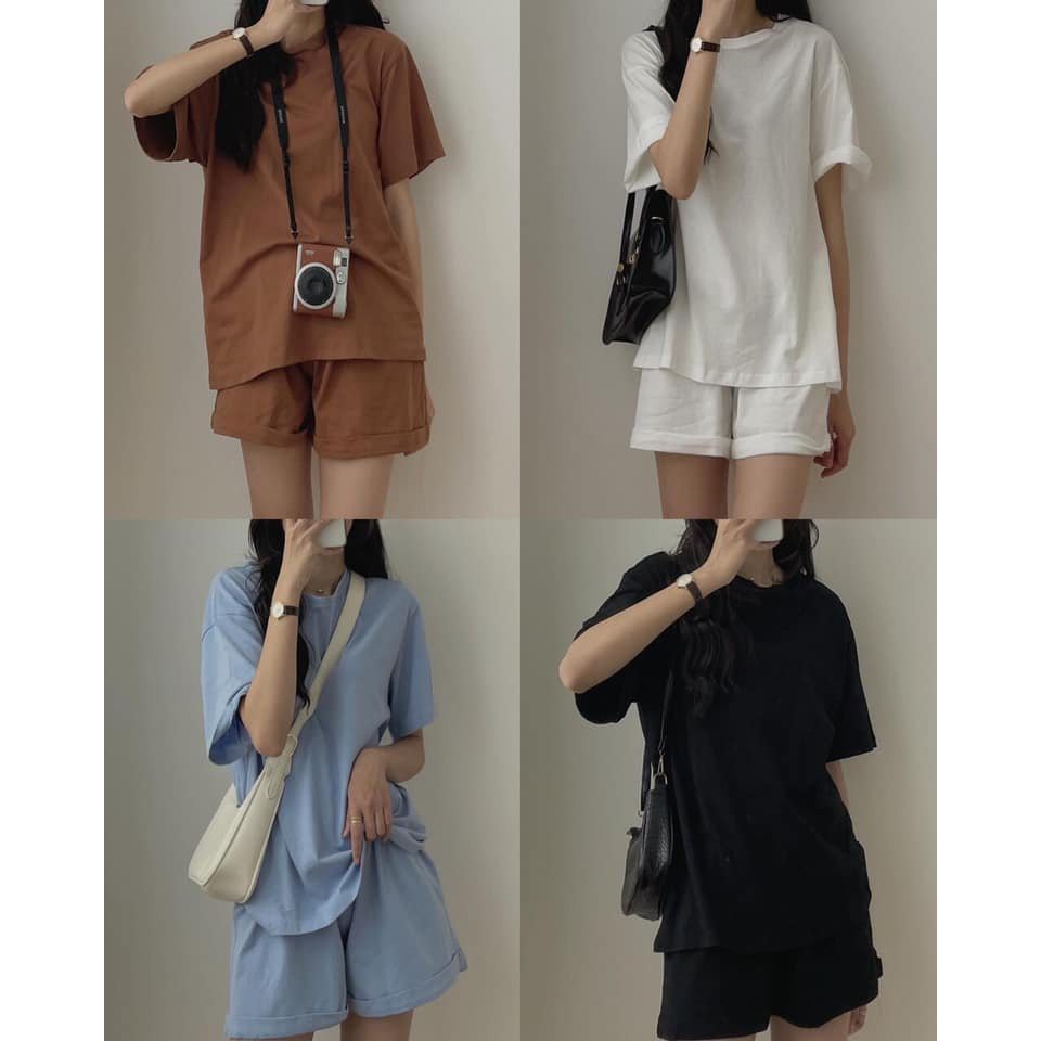 Set bộ thun nữ cotton tay lửng mềm mịn kết hợp quần short đùi full 4 màu siêu mát RÔ STORE S04