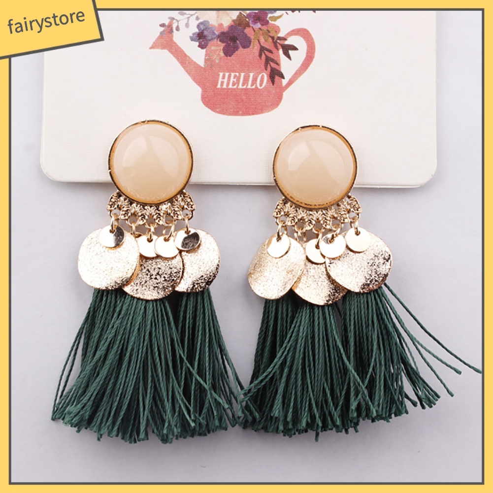 Cặp khuyên tai thời trang đính tua rua phong cách Bohemian độc đáo cá tính cho nữ