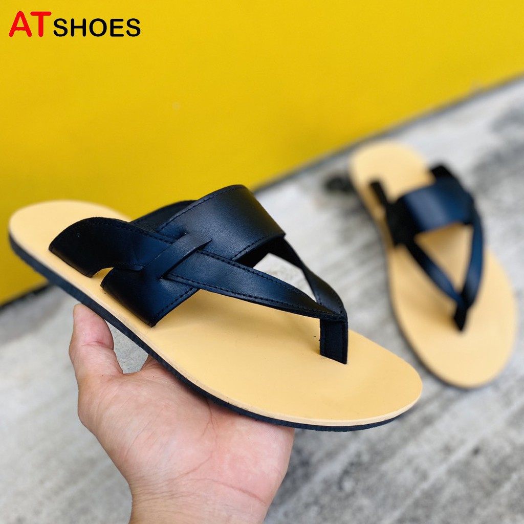 Dép Sandal Xỏ Ngón Dép Quai Chéo Da Bò Thật Không Thấm Nước Phù Hợp Mọi Lứa Tuổi XDXN11 (Đen - Nâu)