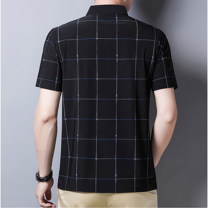 Áo Thun polo Tay Ngắn Dáng Ôm Vải Lụa Lạnh Mỏng Thoáng Khí In Họa Tiết Đơn Giản Thời Trang Cho Nam