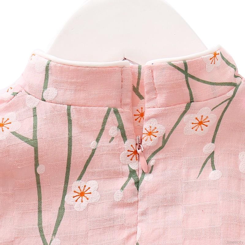 Đầm cotton sát nách in hoa dễ thương cho bé gái