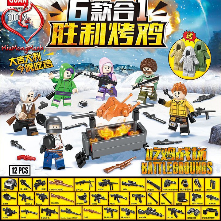Bộ 6 Nhân Vật Game PUBG Nướng Gà Mùa Đông Kèm Bếp Nướng Gà Siêu Cấp Lego Quan Guan Đồ Chơi Lắp Ráp Xếp Hình