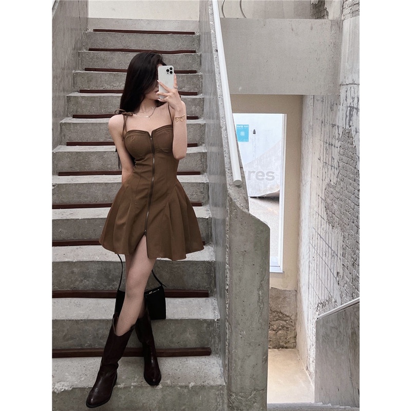 Đầm Hai Dây Phối Khóa Kéo Phong Cách Thời Trang Mùa Hè Mới