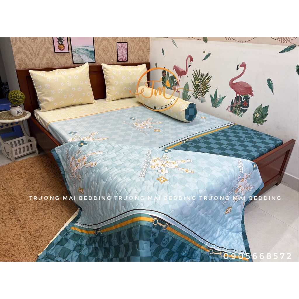 Drap tencel lụa siêu mát mịn 5 món có chăn chần gòn sang trọng | BigBuy360 - bigbuy360.vn