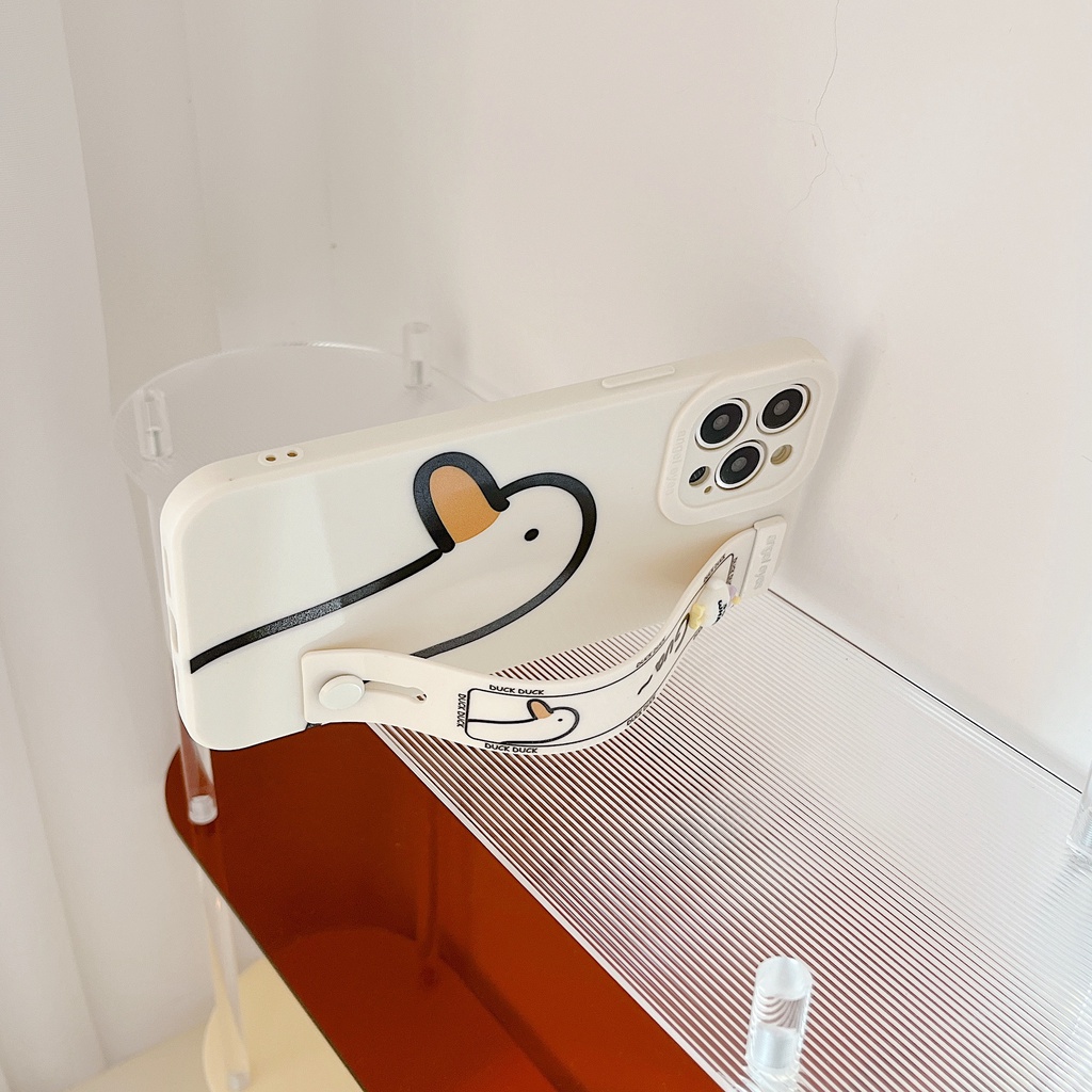 Ốp Điện Thoại Silicone Mềm Chống Sốc In Hình Vịt Hoạt Hình Có Quai Cầm Tay Cho iPhone 13 12 11 Pro Max X XS XR 7 8Plus