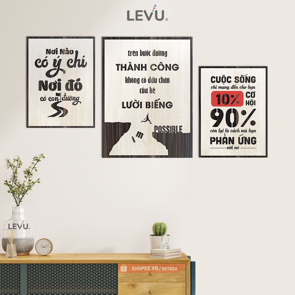 Bộ 3 tấm tranh slogan treo tường bố cục hiện đại SB3 combo tranh treo tường 3 tấm phong cách mới