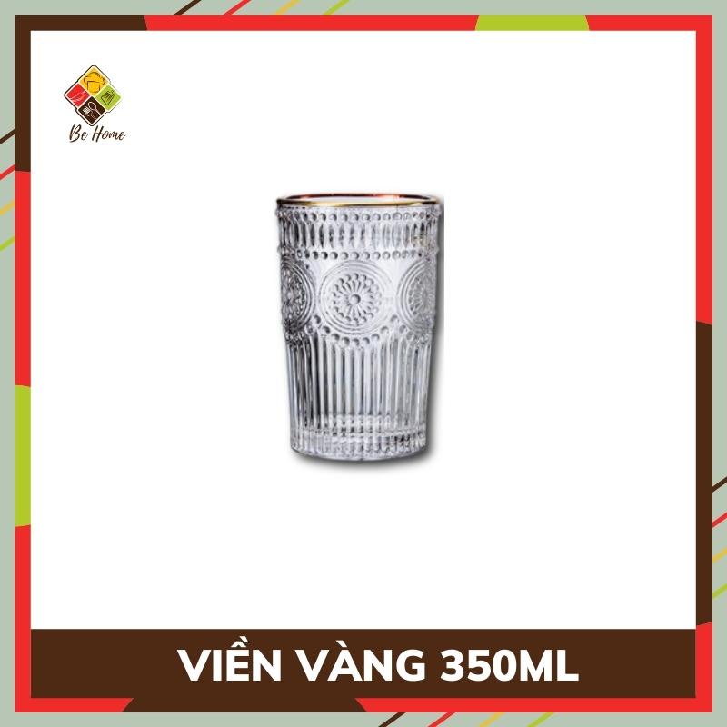 Cốc thủy tinh viền vàng vân họa tiết mặt trời BEHOMEMALL ly thủy tinh cao cấp