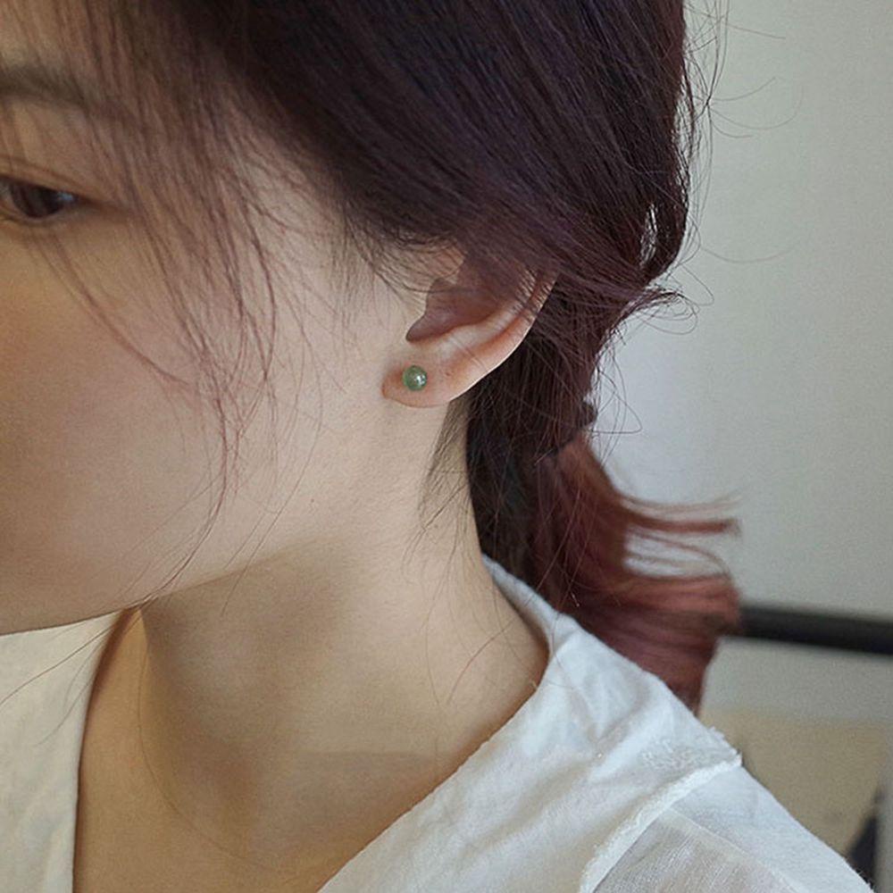 Bông Tai Ngọc Bích Tròn Mini Màu Xanh Lá Thời Trang Cho Nữ
