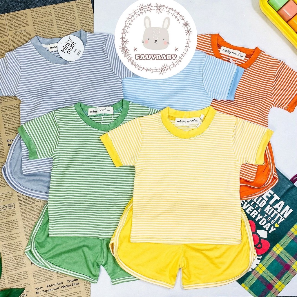 Đồ Bộ Quần Áo MINKY MOM Bé Trai Bé Gái Thun Lạnh Cộc Tay Quần Dolphin Trẻ Em 0 1 2 3 4 5 Sọc Dệt- Favybaby