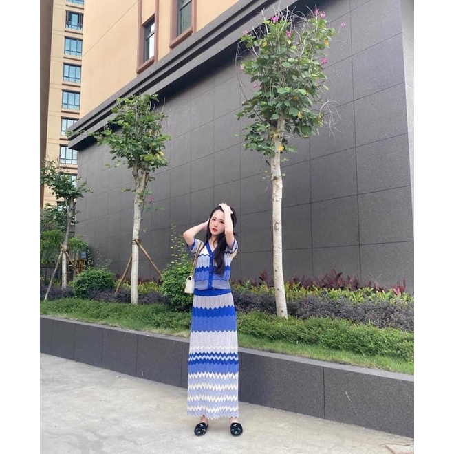 Set bộ váy len mỏng