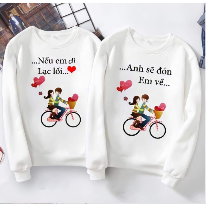 Áo nỉ bông đôi cực dễ thương , in hình tình yêu tuyệt đẹp , giá sỉ
